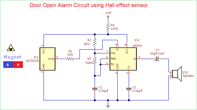 door-open-alarm-circuit-using-Hall-effect-sensor
